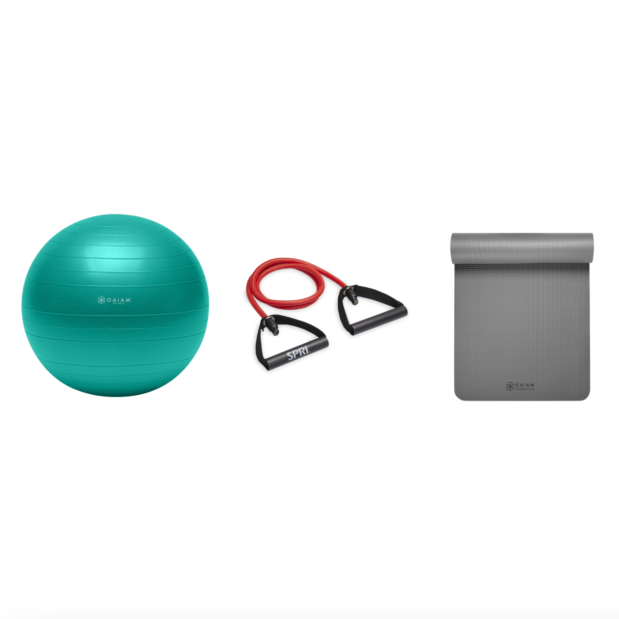 Fitness Bundle - Balance Ball (65cm), Xertube (Medium), Fitness Mat (Grey)